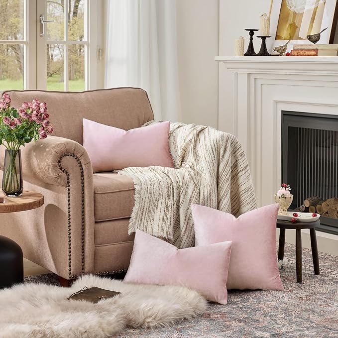 GIGIZAZA Sweet Lilac Velvet Throw Pillow Covers 12x20 Pack of 2 | Decorative Lumbar Pink Pillows for Couch Sofa,280gsm Soft Textured Fabric,Modern Pillowcases,Luxury Cushion Covers