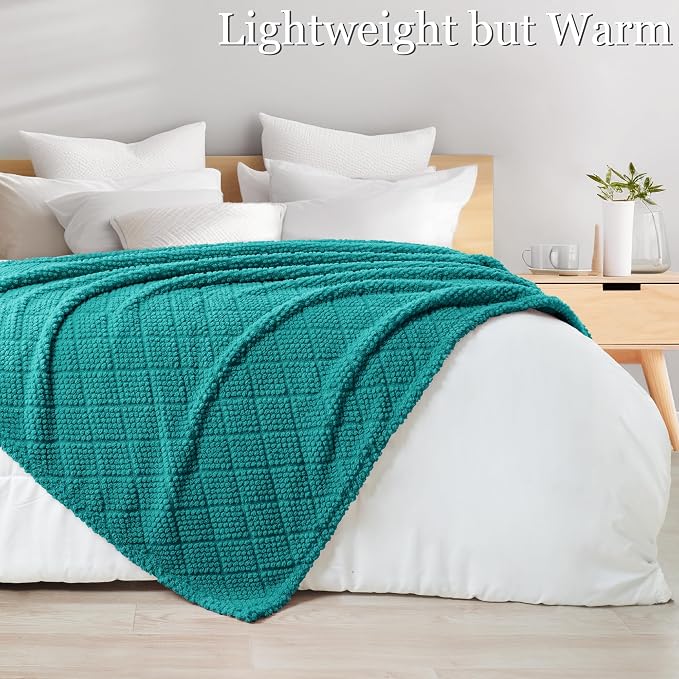 Whale Flotilla Soft Fleece Queen Size Blanket for Bed, Teal | Jacquard Waffle Blankets for Home Decor, Lightweight and Cozy, All Season Suitable, 90x90 Inch