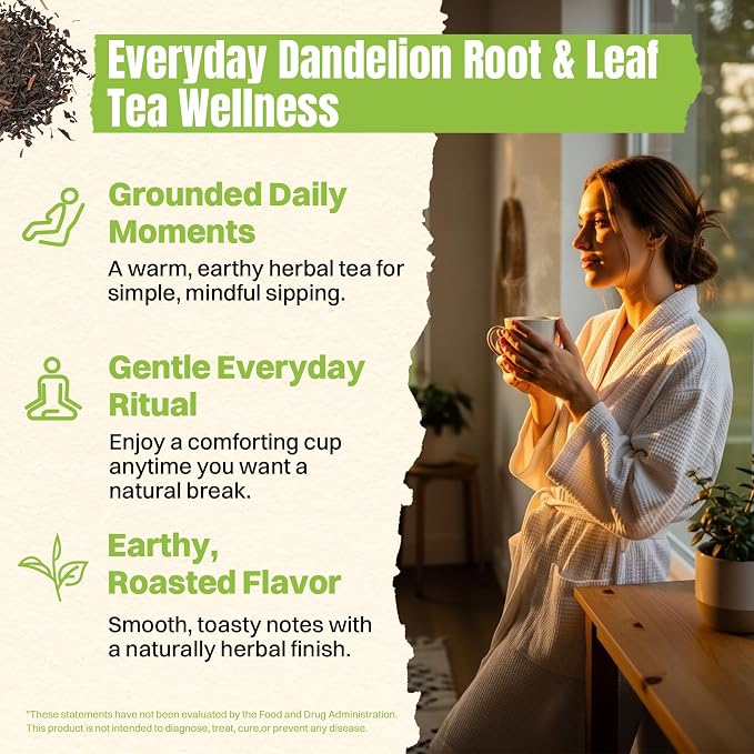 Hiihone Dandelion Root & Leaf Tea Bags 120 Count – Caffeine-Free Dandelion Herbal Tea, Supports Liver Cleanse, Detox & Digestion, Roasted Dandelion Root Tea, Natural Non-GMO