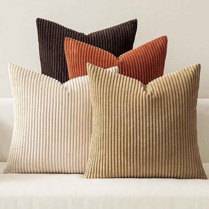 MIULEE Fall Decorative Throw Pillow Covers Chocolate Brown Rust 20x20 | Set of 4, Vintage Retro Fall Decor, Rich Chocolate Palette, Boho Farmhouse Cushion Covers for Couch Bed Sofa Living Room