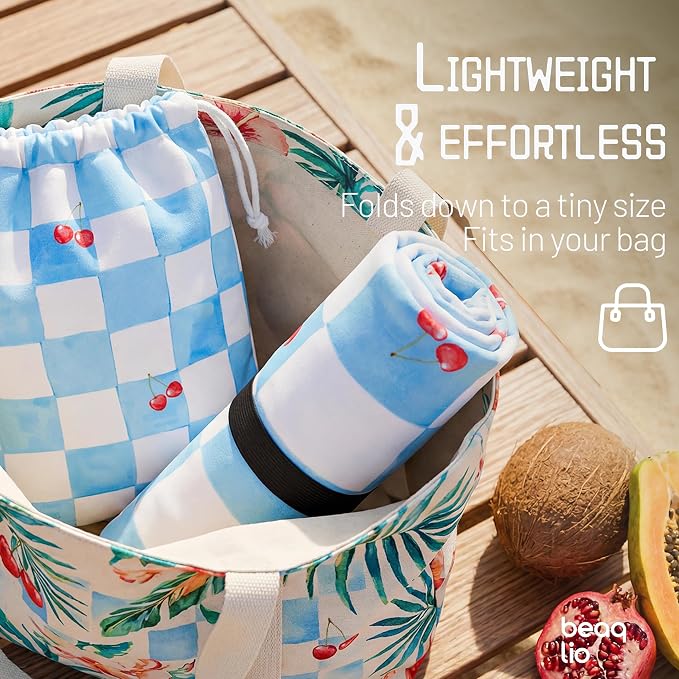 Microfiber Beach Towel Oversized w/Travel Bag, 71 * 36'' Double Print Quick Dry XL Beach Towels for Cruise Pool Yoga Gym Gift, Cute Lightweight Absorbent Sandproof Beach Essentials, Cherry