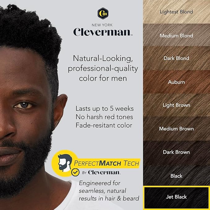 2X Reusable Hair & Beard Dye for Black Men – Jet Black | Up to 10 Uses, 7 Minutes | Natural Gray Coverage, No-Drip Cream with SkinArmour® – Cleverman