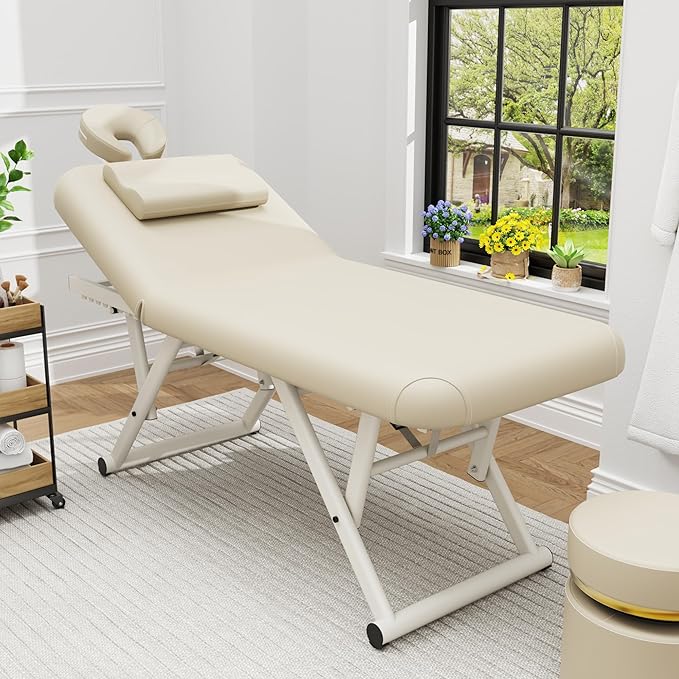 Olela Heavy Duty Stationary Massage Table - Adjustable Massage Table with Adjustable Height & Backrest, Treatment Tables with PU Leather, C-Shaped Pillow and Sturdy Metal Frame Support Up to 1000LBS