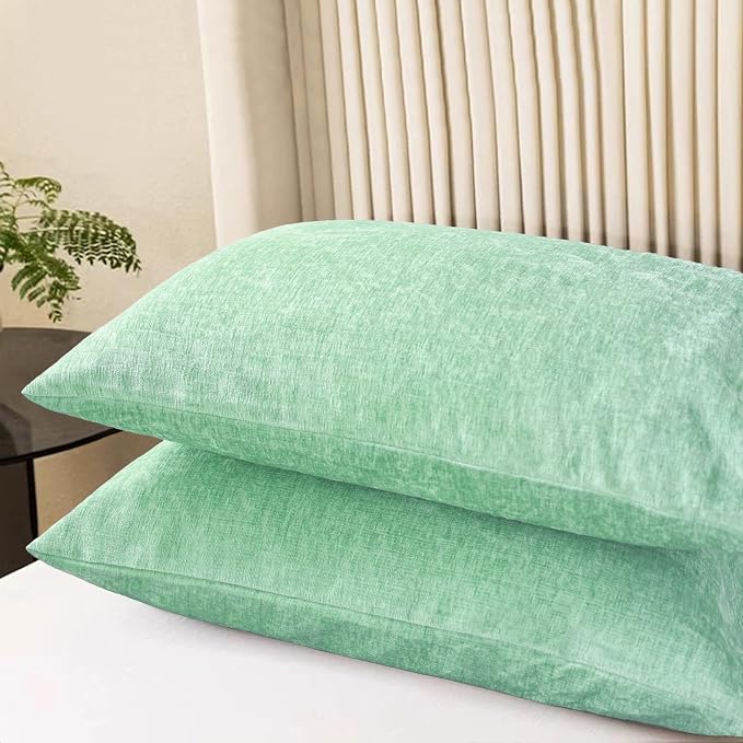 CaliTime Decorative Standard Throw Pillow Covers 26 X 20 Inches Grey Green | Pack of 2, Cozy Chenille Cushion Cases for Sofa Bed Living Room Farmhouse Home