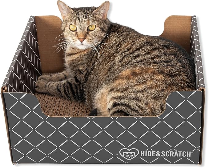 Hide & Scratch Cardboard Cat Scratcher Box & Bed Dark Grey Diamond Pad