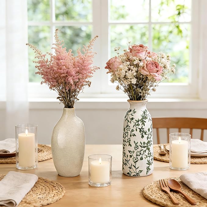 Ceramic Vase Set of 6，Flower Vases，Small Vases for Pampas Grass | Vintage Vase for Centerpieces,Home Decor,Kitchen Decor,Ceramic Vases for Chinoiserie,Shelf Decor, Table, Living Room Bedroom