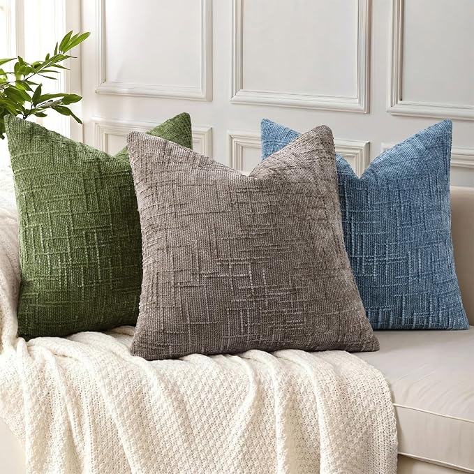 decorUhome Textured Chenille Throw Pillow Covers 20x20 Set of 2 Taupe | Fall Modern Farmhouse Soft Cozy Slubby Couch Pillow Cases Boho Decorative Pillow Cases for Bed Sofa Living Room Home Decor