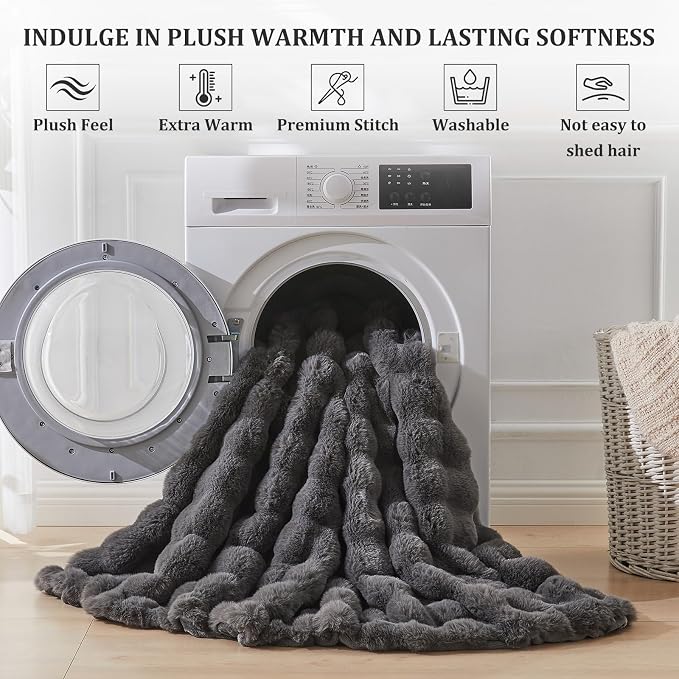 Faux Fur Twin Blanket for Couch, 1000 GSM Cozy Fuzzy Fluffy Soft Plush Thick Bubble Sherpa Blanket for Sofa Bedroom Living Room, Mothers Day Birthday Gifts for Women Home Decor
