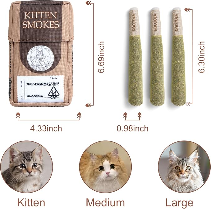 Nocciola 3 Pack Catnip Toys for Cats, Funny Cat Toys Filled with 100% Pure Organic Catnip, Safe Kitten Teething Chew and Kicker Toys, Stress Relieving Fun for Indoor Cats, Brown