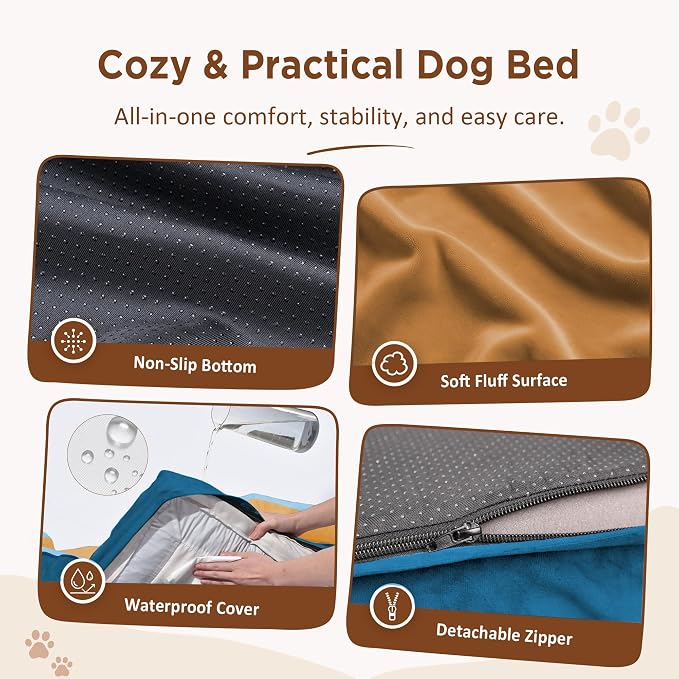 Comfort Expression Orthopedic Dog Bed for Extra Large Dogs with Bolster | Waterproof Dog Couch Bed with Washable Cover & Non-Slip Bottom, Supportive Egg Crate Foam XL Pet Bed, 42x30 Inch