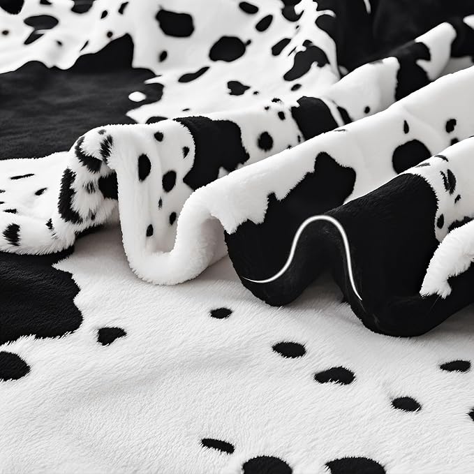 Edenleaf Cow Print Blanket, Ultra Soft Cozy Throw for Couch Bed and Travel, Cow Decor Throw Blankets for All Seasons 50"x60" (Black)
