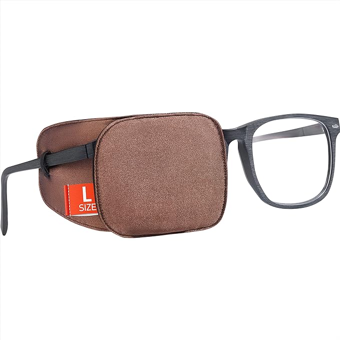 Astropic Large Silk Eye Patch for Adults Kids Glasses to Cover Either Eye (Large, Brown)
