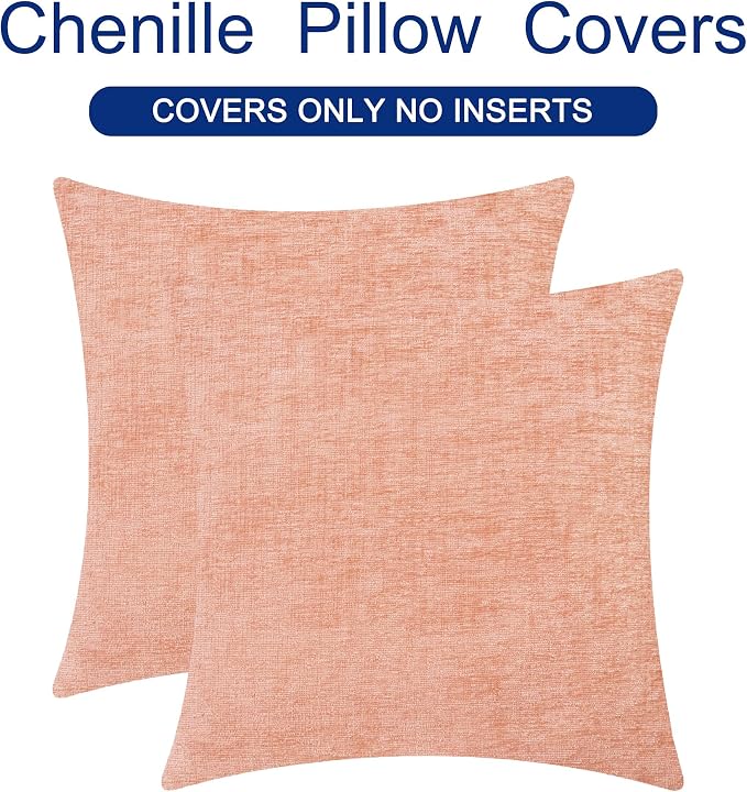 CaliTime Decorative Couch Throw Pillow Covers 16 X 16 Inches Dusty Pink | Pack of 2, Cozy Chenille Cushion Cases for Sofa Bed Living Room Farmhouse Home