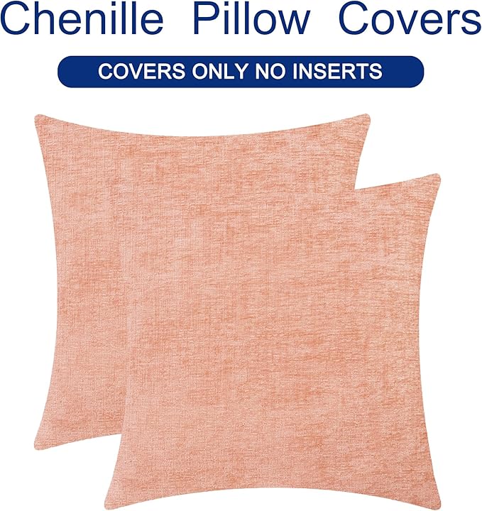 CaliTime Decorative Couch Throw Pillow Covers 18 X 18 Inches Dusty Pink | Pack of 2, Cozy Chenille Cushion Cases for Sofa Bed Living Room Farmhouse Home