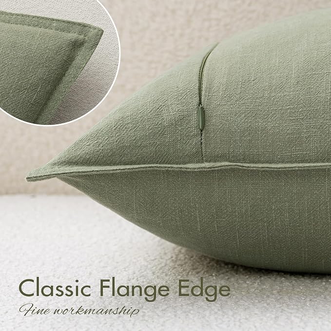 EMEMA Decorative Linen Throw Pillow Covers 18x18 Inch Grass Green | Boho Farmhouse Neutral Couch Throw Pillows for Bed Pack of 2 Accent Pillowcase Modern Sofa Cushion Livingroom Home Decor