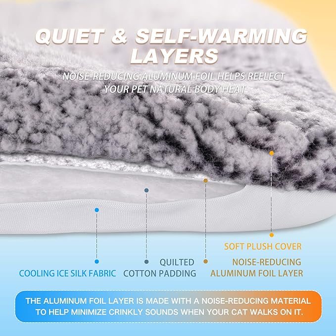 Cooling Mat for Cats, Reversible Self Warming Cat Bed, Gray, 18 x 24 Inches | Cool-Touch Ice Silk Side, Plush Fleece Warm Side, Heat-Reflective Foil for Indoor Cats, Kittens, Small Dogs and Crates
