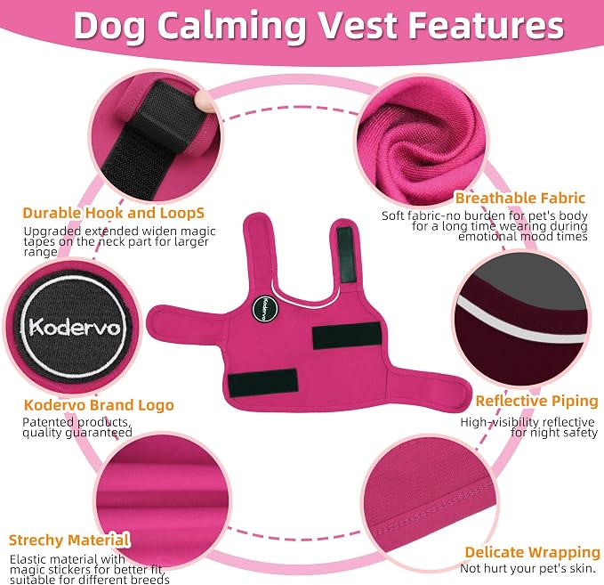 Dog Anxiety Jacket, Skin-Friendly Dog Calming Shirt - Dog Coat for Thunder, Fireworks, Vet Visits and Separation - Keep Pet Calm Without Medicine & Training, Anti Anxiety, Rose, XX-Large