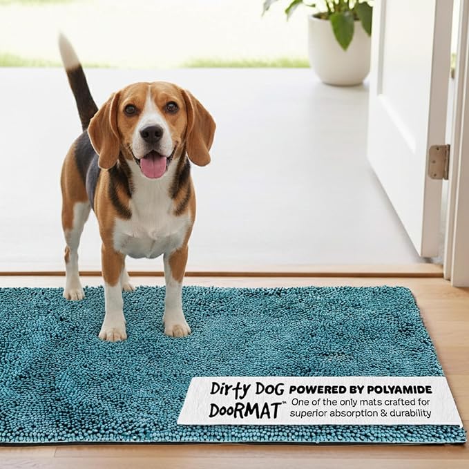 Dog Gone Smart Dirty Dog Doormat - Super Absorbent Polyamide Rug Pulls in Moisture & Dirt - Fast Drying for Clean Floors, Non-Slip, Machine Washable Mat for Muddy Paws - Pacific Blue, 31 x 20 Inches