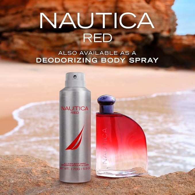 Nautica Color Red Eau de Toilette for Men, Aromatic Fougere Fragrance, Notes of Black Pepper, Lavender and Rosemary, 1.6oz