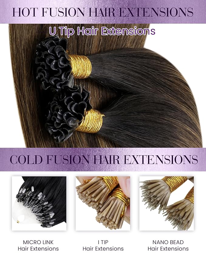 LaaVoo U Tip Hair Extensions Balayage Dark Brown to Medium Brown Ktip Human Hair Extensions 16 Inch 50g 50s