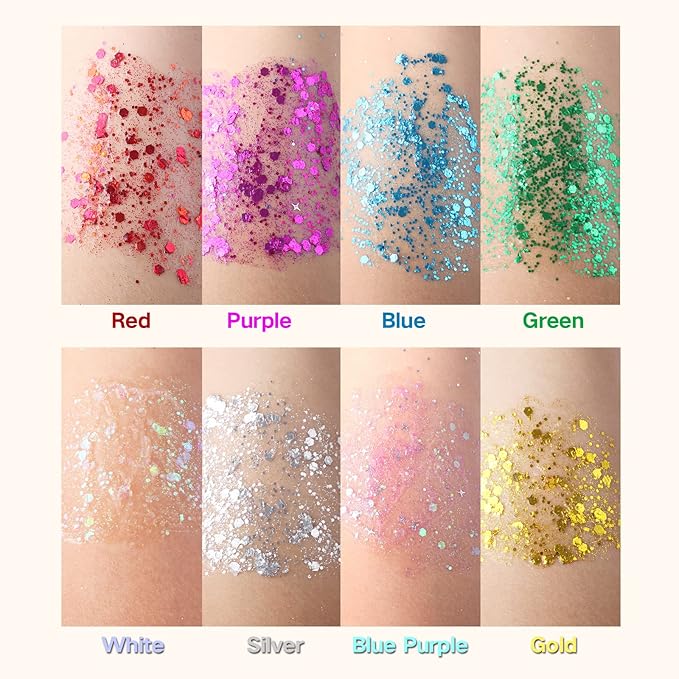 MEICOLY Red Body Glitter,Sparkling Christmas Face Glitter,Stocking Stuffers for Christmas,Glitter Face Paint for Women and Kids,Mermaid Sequins Chunky Glitter for Face,Body,Hair,Christmas Body Glitter
