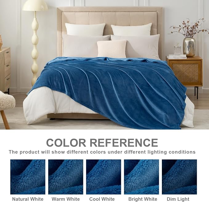 Hansleep Full Mineral Blue Fleece Blanket, Soft Flannel Bed Blanket | Fuzzy Cozy Blanket 84x90 Inches, Multi-use for Bed, Sofa, Couch, Travel, Camping, All Season Warm Lightweight Cover
