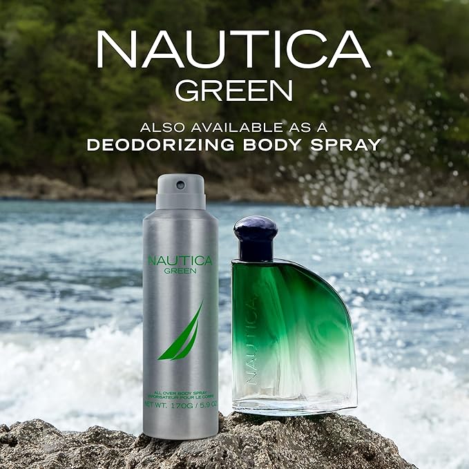 Nautica Color Green Giftset 1.7 fl oz EDT + 6 oz Deodorizing Body, Woody Fougere, Notes of Ginger, Geranium and Vetiver, Men's Duo Pack, Long Lasting, Everyday Fragrance