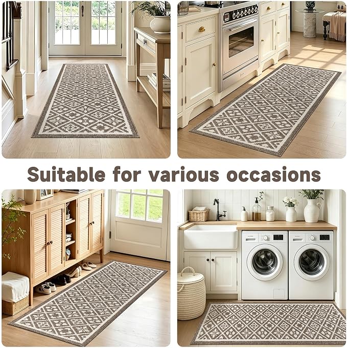 Ileading Hallway Runner Rug 2x6 ft,Washable Indoor Brown Carpet with Non Slip Rubber Backing,Low Pile Durable Kitchen Floor Mat for Laundry Entryway Door & High Traffic Areas