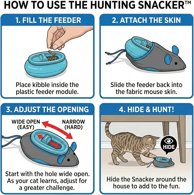 SPOT Doc and Phoebe's Cat Hunting Snacker - Interactive Indoor Treat Dispenser, Encourage Natural Instincts to Hunt, Provide Mental Stimulation, Solve Behavioral Problems & Obesity, Pack of 1 Mouse