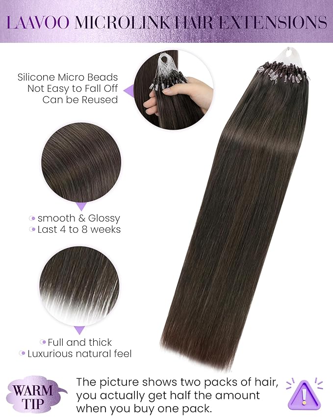LaaVoo Microlink Hair Extensions Human Hair Mocha Brown Micro Beads Hair Extensions 20 Inch Brown Micro Link Extensions Real Human Hair 50g 50s