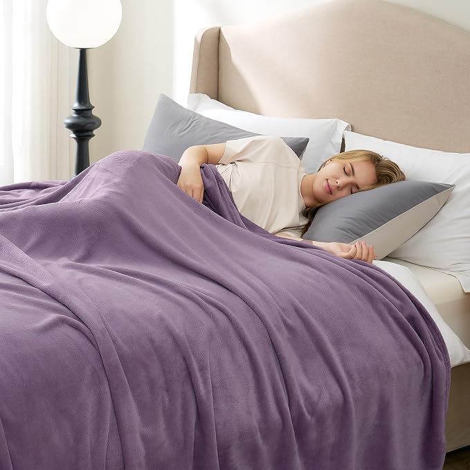Hansleep King Fog Purple Fleece Blanket, Soft Flannel Bed Blanket | Fuzzy Cozy Blanket 90x108 Inches, Multi-use for Bed, Sofa, Couch, Travel, Camping, All Season Warm Lightweight Cover