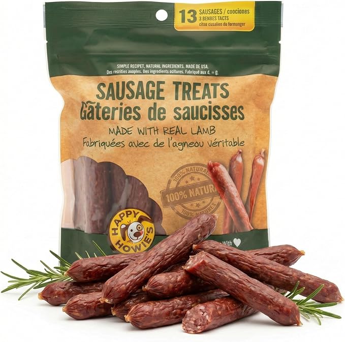 Happy Howie's Sausage Treats, Healthy Dog Treats, Lamb, (Pack of 1) | Flavorful Slow Cooked Lamb, Natural Ingredients, Chewy, Hormone Free