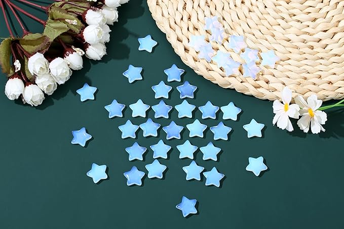 QINJIEJIE 20Pcs Opal Star Crystals Opalite Healing Stones Mini Crystal Cute Polished Pocket Stone Thumb Star Gemstones Set Bulk Wholesale Balancing Star Crystal Gift for Women Stocking Stuffers