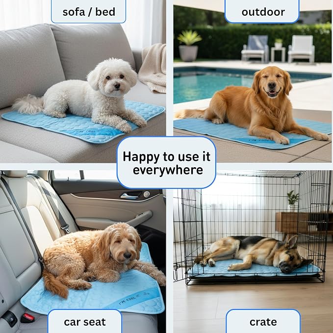 INSPECTOR TAIL Dog Cooling Mat, Indoor & Outdoor, Medium Self Cooling Pad | No Freeze Needed, Breathable, Washable, Portable Cooling Mat for Dogs with Travel Bag, Fits Car, Crate, Floor & Bed, 28"x22"