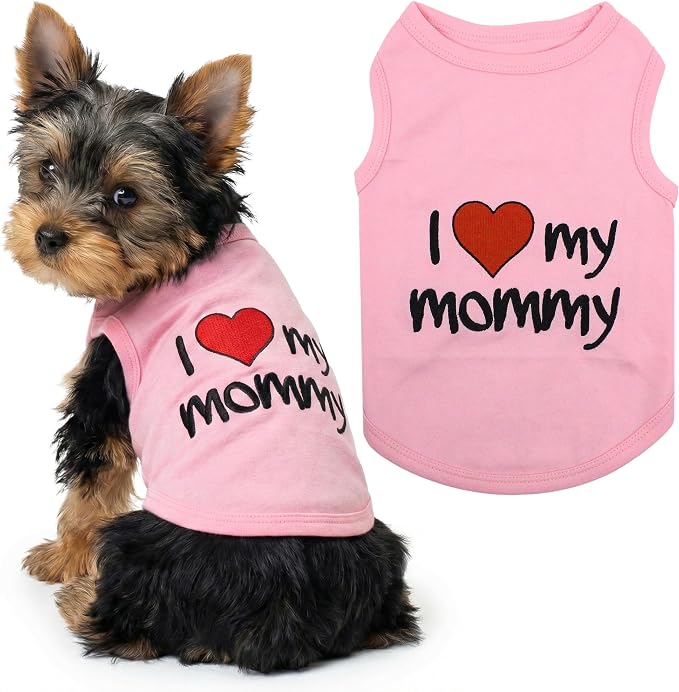 Parisian Pet I Love My Mommy Dog Shirt 100% Cotton Shirts for Large Dogs - Pink Sleeveless Girl Pet Clothes - Lightweight Pet Tshirts - Breathable Puppy Clothes - Stretchy Dog Summer Shirt