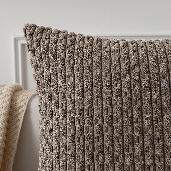 Kevin Textile Soft Corduroy 14"x36" Lumbar Pillow Cover 1 Pack, Light Brown | Boho Stripe Plush Corduroy Decorative Oblong Cushion Cover Modern Farmhouse Home Decor for Sofa Couch Bed Chair