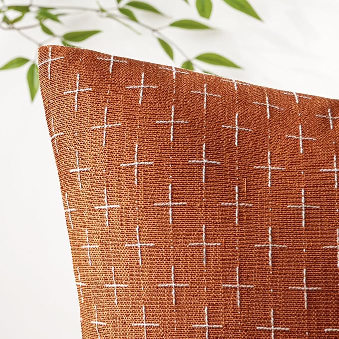 MIULEE Pack of 2 Decorative Burlap Linen Throw Pillow Covers Modern Farmhouse Pillowcase Rustic Woven Textured Cushion Cover for Sofa Couch Bed 16x16 Inch Rust