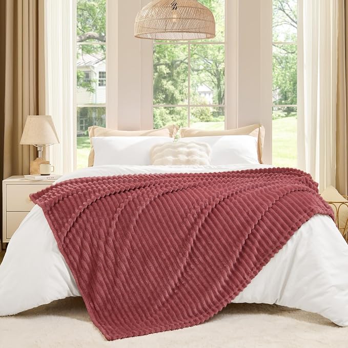 BEDELITE 3D Ribbed Brick Dust Fleece Throw Blanket for Couch, 50x60 Inch | Soft Warm Decorative Fluffy Blanket, Cozy Plush Lightweight Fuzzy Throw Blanket for Bed Sofa Home Room Decor, Gift for Women