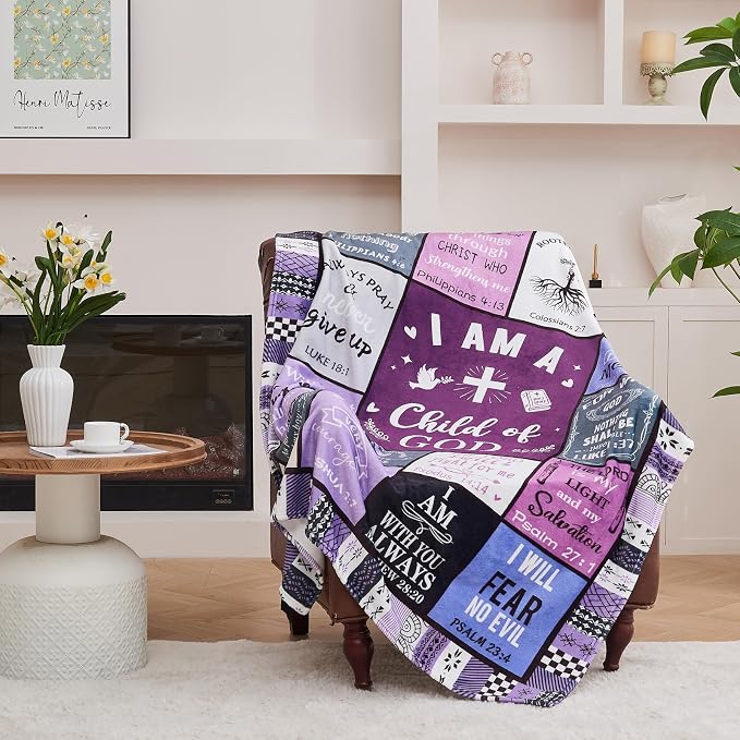 Christian Gifts for Women, Birthday Gift for Women, I Am a Child of God Blanket, Inspirational Gifts for Christians Sister, Friend, Daughter, Mom, Baptism Gifts for Girl Throw Blanket 80''x60'' Purple
