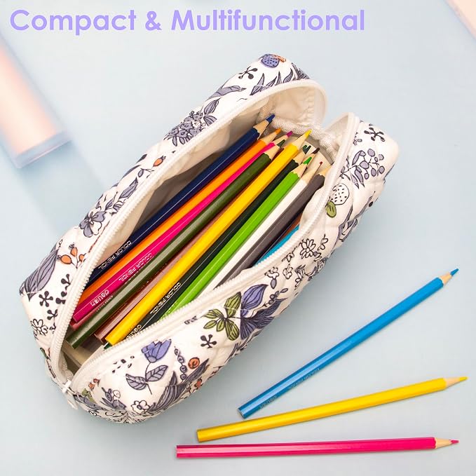 PAZIMIIK Small Quilted Makeup Bag,Zipper Cosmetic Pouch,Leaf White | Lightweight Cosmetic Bag Organizer for Women,Purse Storage Holds Makeup,Toiletries,Skincare,Beauty Essentials,Travel Items