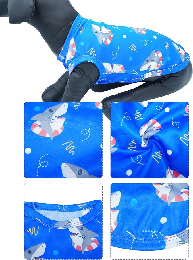PET SHOW 4 Pack Paw Bone Printed Dog Clothes Shirts Soft Vest Lightweight Sleeveless Cats Doggies T-Shirts Puppies Tank Top Tee for Small Medium Dogs White Black Pink Blue (Medium, Blue for Boys)