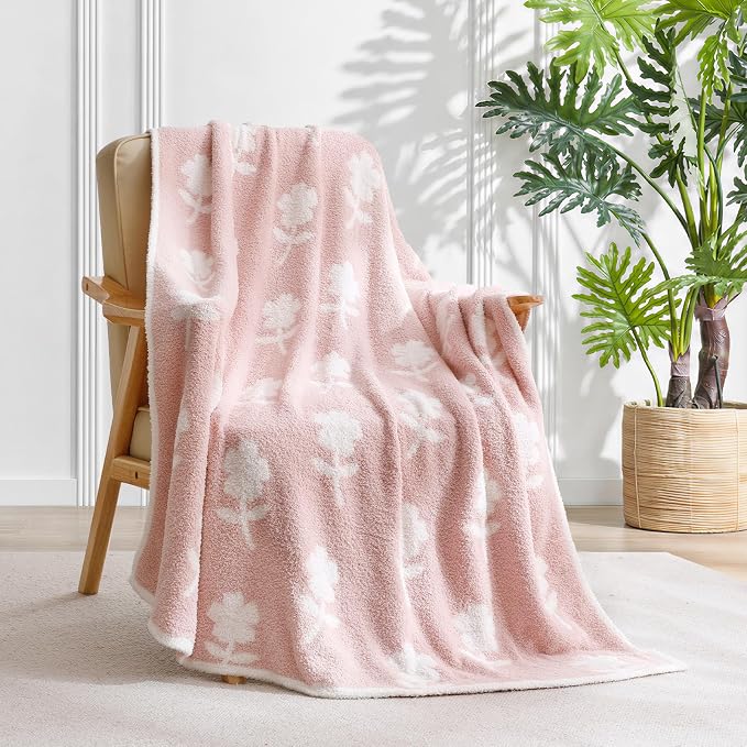 Snuggle Sac Flower Throw Blanket for Couch, Fuzzy Microfiber Warm Winter Daisy Floral Blankets, Sunflower Throws Gifts, Flower Pink, 50x60 inches