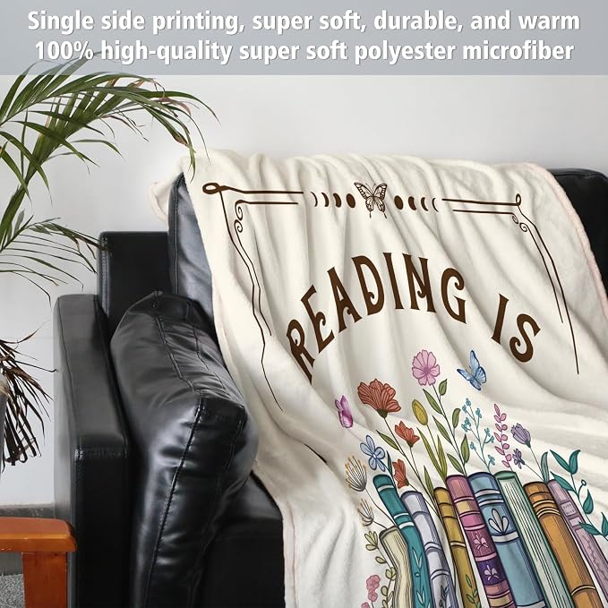 Book Lovers Gifts, Reading Blanket Gifts for Book Lovers | Unique Bookish Presents for Reader Bookworm on Birthday Christmas Soft Flannel Throw Blanket 60"x50"