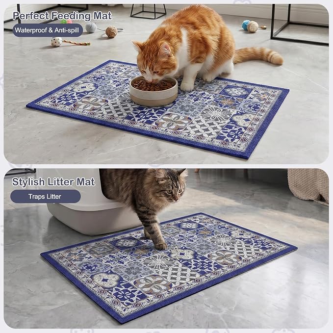 Glittme Cat Litter Mat, 24"x15" Non-Slip Washable Trapping Mat for Cats | Litter Trapping Mat With Thick PVC Coil To Catch Scatter, Soft On Paws And Waterproof Bottom To Protect Floors