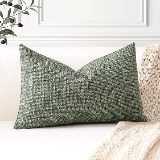 OTOSTAR Linen Throw Pillow Cover Set of 1 Decorative Lumbar Pillowcases Cushion Covers 12x20 Inch for Home Decor Sofa Bedroom Car 30 x 50CM Olive Green