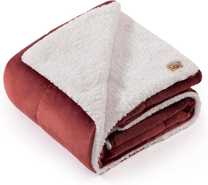 UGG Nita Throw Blanket, Fleece Throw Blanket for Couch or Sofa, Soft Plush Lightweight Warm Bedding, Machine Washable, 50 x 70 inches, Coffeeberry Red