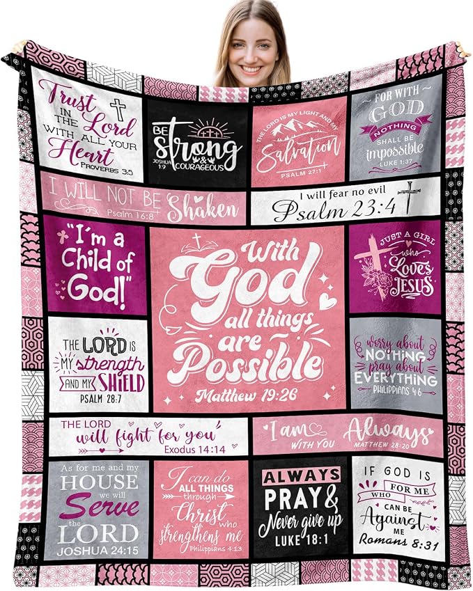 Christian Gifts for Women Blanket 60"x50", Religious Spiritual Gifts for Women, Faith Based Bible Birthday Gifts, Baptism Confirmation Gifts for Girls, Christian Graduation Gifts