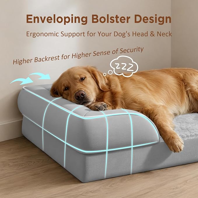 Comfort Expression Waterproof Orthopedic Dog Beds for Large Sized Dog | Supportive Egg Crate Foam Large Pet Bed with Removable Bolster, Dog Couch with Washable Cover & Non-Slip Bottom, 36x27 Inch