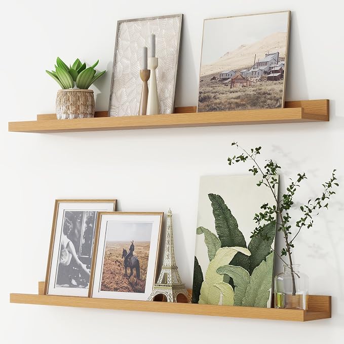 Picture Ledge Shelf, Floating Shelves for Wall, 36" W Set of 2, Oak | FSC Certified Engineered Wood, Wall Mounted Bookshelf, for Nursery Living Room Bedroom, Pre-Drilled, Easy Install