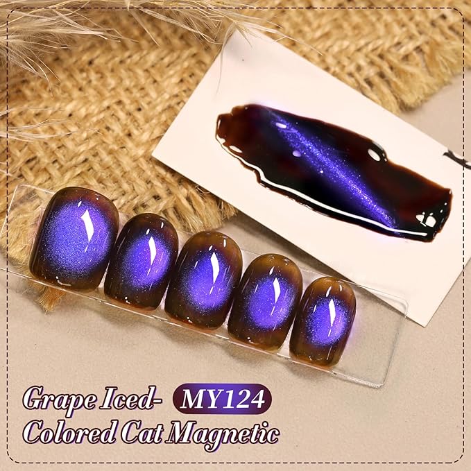 Born Pretty Dark Purple Cat Magnetic Eye Gel,Glitter Cat Magnetic Gel Polish,Fall Winter Magnetic Nail Polish for Nail Art Manicure Salon DIY at Home 15ML